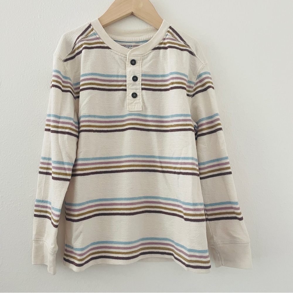 Cat & Jack Boys Striped Long Sleeve Shirt - Cream Brown & Blue